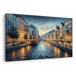 QUADRO SU TELA – CITTÀ ROMANTICA SULL’ACQUA - QUADRI CITTÀ - STAMPE E QUADRI