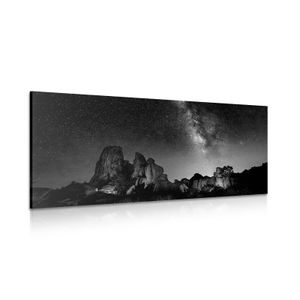 CANVAS PRINT STARRY SKY ABOVE THE ROCKS IN BLACK AND WHITE - BLACK AND WHITE PICTURES - PICTURES