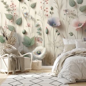 SAMOLEPÍCÍ TAPETA PASTELOVÉ LUČNÍ KVĚTY - WALLPAPERS - 🔥 TOTAL SALE 🔥