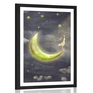 POSTER MIT PASSEPARTOUT MÄDCHEN AUF DEM MOND - MÄRCHENWESEN - POSTER