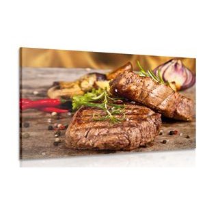 CANVAS PRINT GRILLED BEEF STEAK - PICTURES OF FOOD AND DRINKS - PICTURES