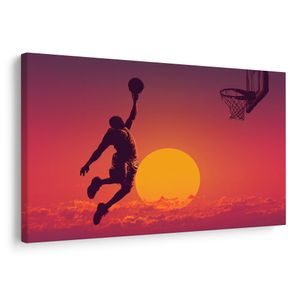 WANDBILD BASKETBALLER IM GOLDENEN SONNENUNTERGANG - BILDER VON MENSCHEN - BILDER