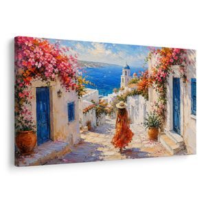 CANVAS SCHILDERIJ ZOMERS STEEGJE NAAR ZEE - SCHILDERIJEN ZEE EN STRAND - SCHILDERIJEN