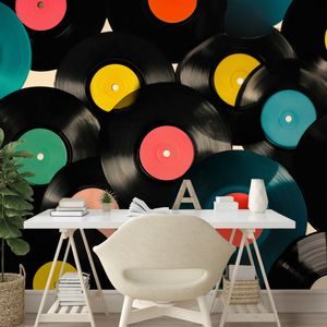 SAMOLEPÍCÍ TAPETA BAREVNÉ RETRO VINYLOVÉ DESKY - HUDEBNÍ TAPETY - WALLPAPERS
