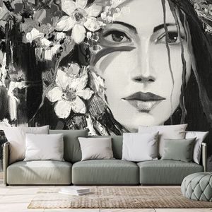 SELF ADHESIVE WALLPAPER BLACK AND WHITE ORIGINAL PAINTING OF A WOMAN - SELF-ADHESIVE WALLPAPERS - WALLPAPERS