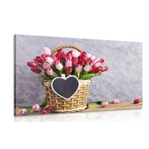 Wandbild Rote Tulpen im Holzkorb