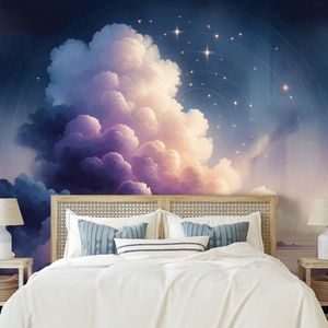 PAPIER PEINT AUTOCOLLANT – CIEL ÉTOILÉ SUR PAYSAGE NUAGEUX - PAPIER PEINT ESPACE ET ÉTOILES - PAPIERS PEINTS PANORAMIQUES