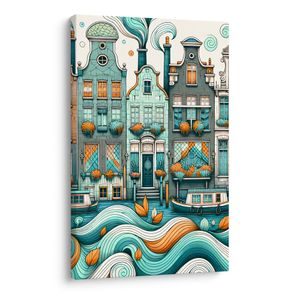 OBRAZ MALEBNÉ FASÁDY DOMŮ U VODY S LODĚMI - PICTURES OF CITIES - PICTURES