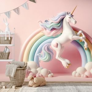 FOTOTAPETA PASTELOWY JEDNOROŻEC W TĘCZY - TAPETA DLA DZIECI - TAPETY