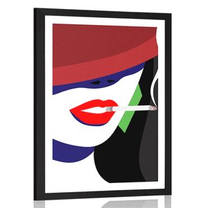 Plakat s paspartujem ženska s klobukom v pop art stilu