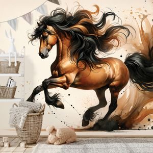 SAMOLEPÍCÍ FOTOTAPETA DIVOKÝ AKVARELOVÝ KŮŇ - WALLPAPERS HORSES - WALLPAPERS