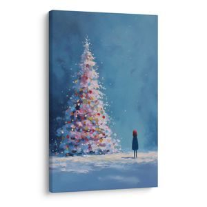 TABLEAU SUR TOILE – NUIT MAGIQUE AVEC SAPIN DE NOËL - TABLEAUX DE NOËL ET D’HIVER - TABLEAUX