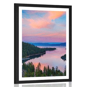 PLAKAT S PASPARTUOM JEZERO PRI ZALASKU SUNCA - PRIRODA - PLAKATI