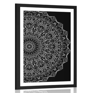 PLAKAT MED PASSEPARTOUT MANDALA I SORT-HVID VINTAGESTIL - SORT-HVIDE PLAKATER - PLAKATER