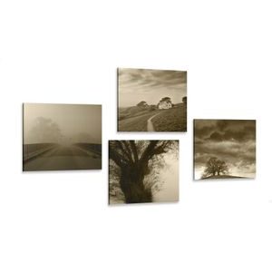 SET TABLOURI NATURA MISTERIOASĂ ÎN DESIGN SEPIA - COMPOZIȚIE DE TABLOURI - TABLOURI