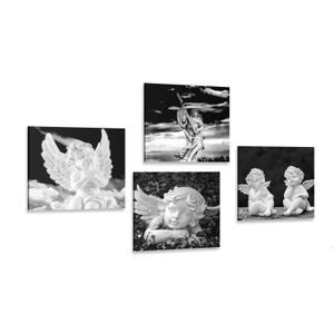 CANVAS PRINT SET ANGELS IN BLACK AND WHITE - SET OF PICTURES - PICTURES