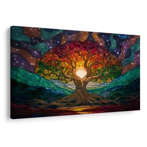 WANDBILD BAUM DES LEBENS IN REGENBOGENLANDSCHAFT - BILDER BÄUME DES LEBENS - BILDER