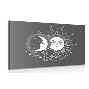 Slika črnobela harmonija sonca in meseca