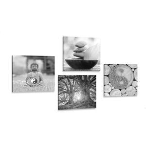 CANVAS PRINT SET IN BLACK AND WHITE FENG SHUI STYLE - SET OF PICTURES - PICTURES