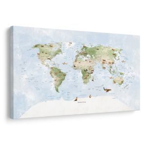 OBRAZ SVĚTOVÁ MAPA SE ZVÍŘATY - DĚTSKÉ MAPY - OBRAZY