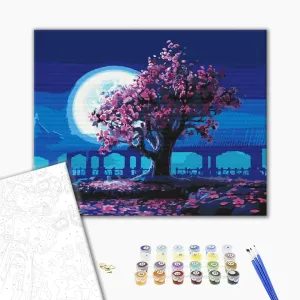 PICTARE CONFORM NUMERELOR SAKURA ÎN LUMINA LUNII - NATURĂ - PICTURĂ ÎN BAZA CIFRELOR