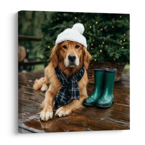 WANDBILD HUND MIT WINTERMÜTZE - WEIHNACHTS- UND WINTERBILDER - BILDER