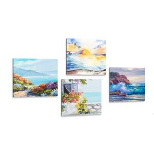 CANVAS PRINT SET SEA VIEW IN THE IMITATION OF A PAINTING - SET OF PICTURES - PICTURES