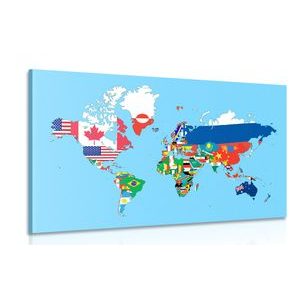 Obraz mapa světa s vlajkami