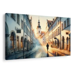 QUADRO SU TELA – PASSEGGIATA MATTUTINA PER LE STRADE - QUADRI CITTÀ - STAMPE E QUADRI