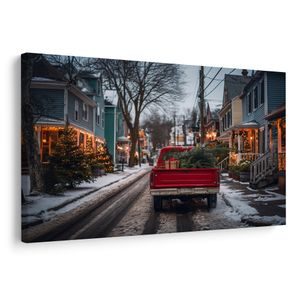 OBRAZ VÁNOČNÍ CESTA V ČERVENÉM AUTĚ - VÁNOČNÍ A ZIMNÍ OBRAZY - OBRAZY
