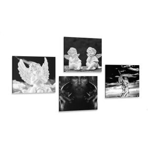 CANVAS PRINT SET HEAVENLY JOY IN BLACK AND WHITE - SET OF PICTURES - PICTURES