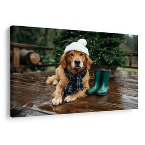 WANDBILD WEIHNACHTSHUND AUF DER TERRASSE - WEIHNACHTS- UND WINTERBILDER - BILDER