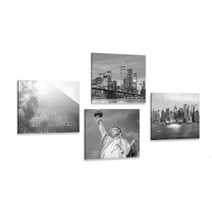 CANVAS PRINT SET BLACK AND WHITE NEW YORK - SET OF PICTURES - PICTURES