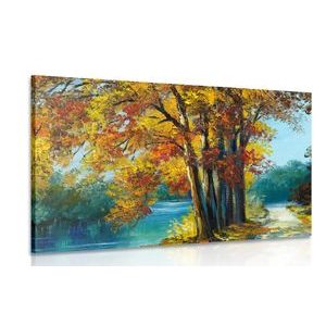 WANDBILD GEMALTE BÄUME IN HERBSTFARBEN - BILDER VON NATUR UND LANDSCHAFT - BILDER