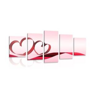 5-PIECE CANVAS PRINT HEARTS WITH A RIBBON - PICTURES LOVE - PICTURES