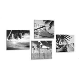 CANVAS PRINT SET STILL LIFE OF THE SEA IN BLACK AND WHITE - SET OF PICTURES - PICTURES