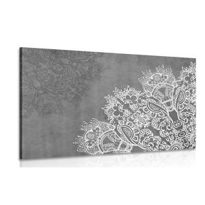 CANVAS PRINT ELEMENTS OF A FLORAL MANDALA IN BLACK AND WHITE - BLACK AND WHITE PICTURES - PICTURES