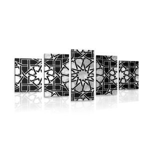 Tablou 5-piese mozaică orientală în design alb-negru