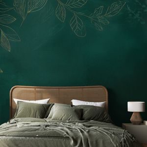 SAMOLEPÍCÍ TAPETA ZLATÉ LISTY NA SMARAGDOVÉ ZELENÉ - WALLPAPERS LEAVES - WALLPAPERS