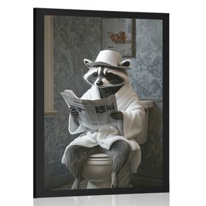 PLAKAT AMERIČKI RAKUN S NOVINAMA NA WC-U - ŽIVOTINJE - PLAKATI