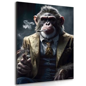 TABLEAU SUR TOILE – GANGSTER ANIMAL CHIMPANZÉ - TABLEAUX DE GANGSTERS ANIMAUX - TABLEAUX