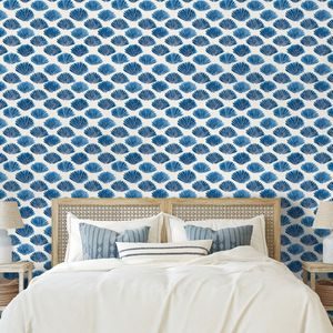 TAPÉTA KÉK KAGYLÓK FEHÉR HÁTTÉREN - MINTÁS TAPÉTÁK - TAPÉTÁK