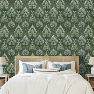 SAMOLEPÍCÍ TAPETA ZELENÉ VINTAGE ROSTLINNÉ ORNAMENTY - PATTERNED WALLPAPERS - WALLPAPERS