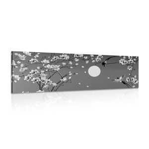 CANVAS PRINT BLACK AND WHITE BIRDS ON A TREE BRANCH - BLACK AND WHITE PICTURES - PICTURES