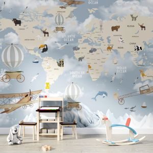 Tapete Wunderschöne Weltkarte für Kinder mit Tieren