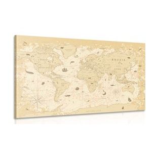 WANDBILD WELTKARTE IN BEIGE - WELTKARTEN ALS BILDER - BILDER