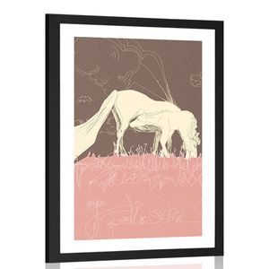 AFFICHE AVEC MONTURE CHEVAL DE MONTAGNE DANS UN PRÉ ROSE - DE NOTRE ATELIER - AFFICHES