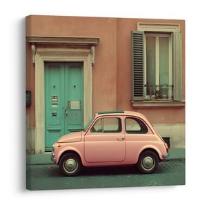 WANDBILD PASTELLFARBENES AUTO UND TÜREN - BILDER VON AUTOS - BILDER