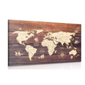 Canvas print map on wood