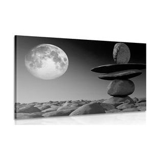 TABLEAU SUR TOILE – PIERRES EMPILÉES SOUS LA LUMIÈRE LUNAIRE EN NOIR ET BLANC - TABLEAUX EN NOIR ET BLANC - TABLEAUX